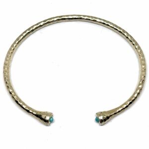 Hand Hammered Metal Faux Turquoise Gold / Silvertone Bangle Bracelet